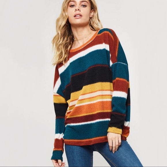 NEW! Colorblock Striped Loose Knit Sweater Top - Picture 4 of 4